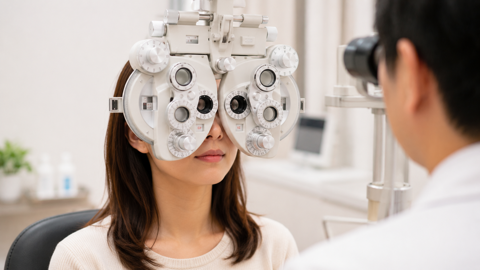 眼科で視力検査を受ける様子