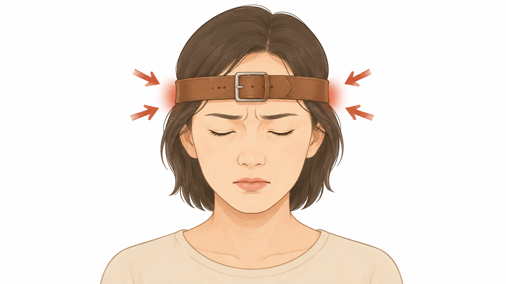 頭が締め付けられているイメージのイラスト