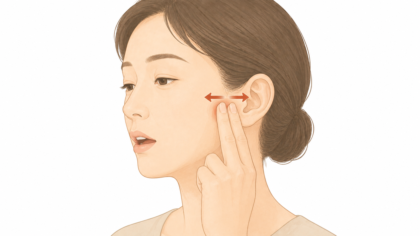 耳の前の顎関節に指を当てて横にスライドさせるやり方のイラスト