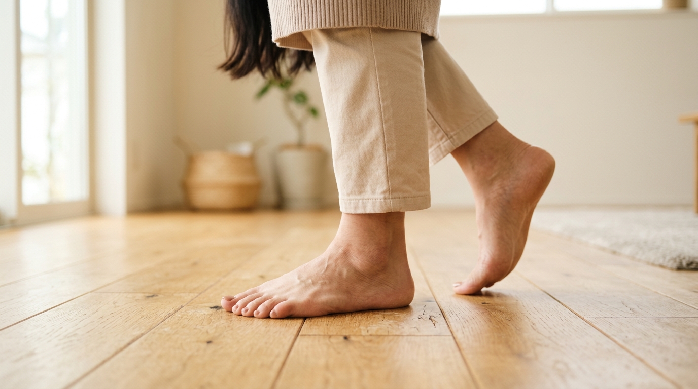 素足でその場で足踏みをする様子