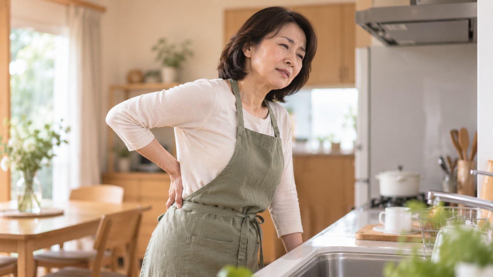 腰に手を当てて立つ女性